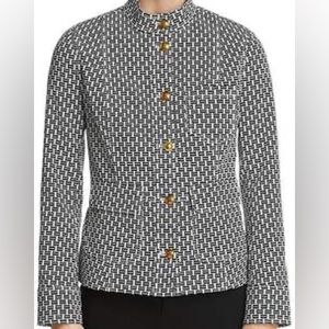 NEW Tory Burch size 10 New Ivory/Tory Navy Cameron Jacket Gold-tone logo buttons